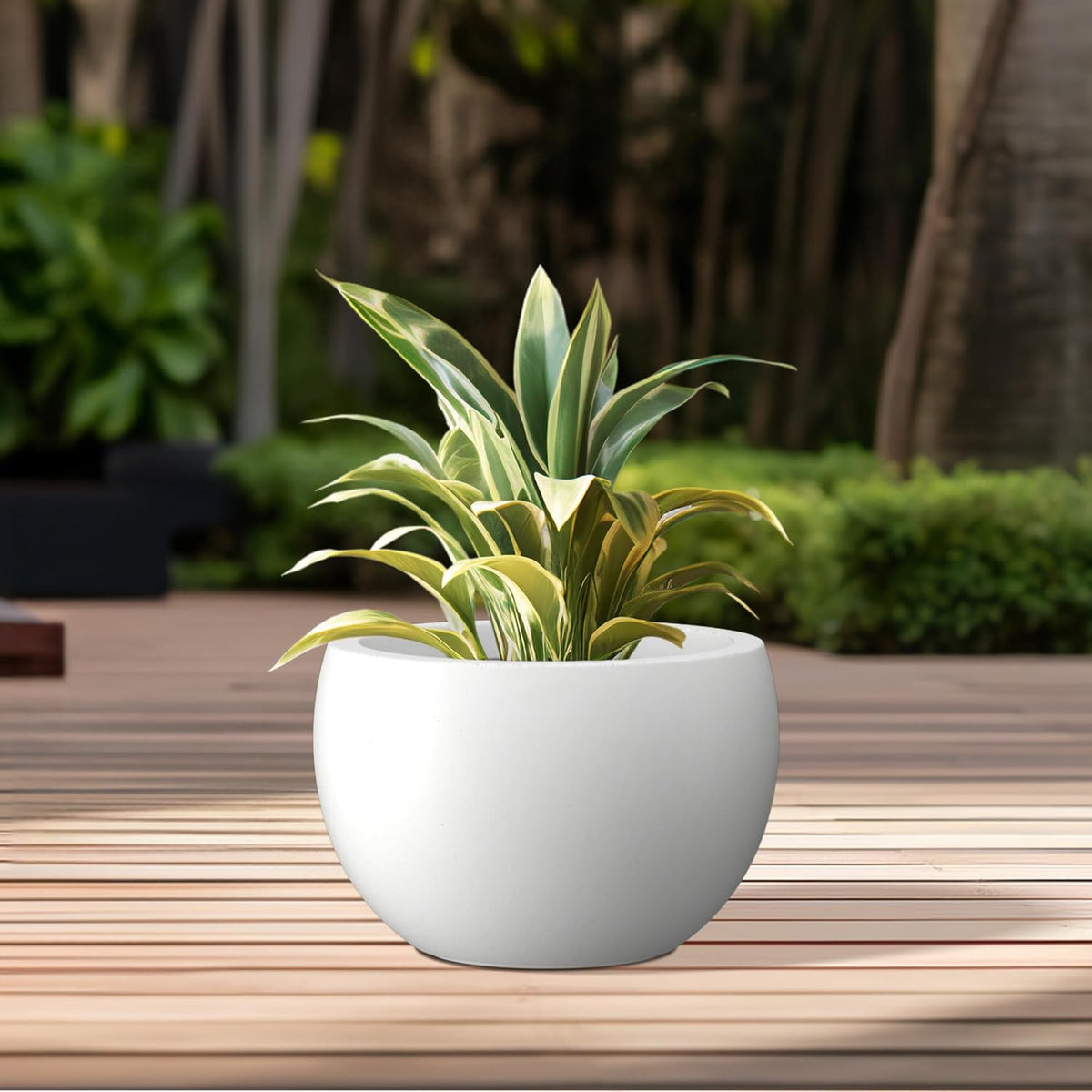 Large Round Bowl Vintage BRN Concrete Planter 19.9" Dia, Outdoor