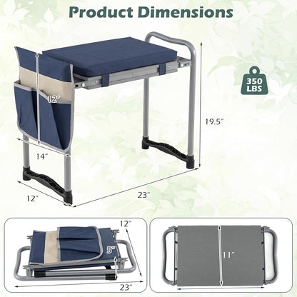 2-in-1 Garden Kneeler & Seat, Folding Seat w/EVA Foam Kneeling Pad & Removable Tools Pouch, Sturdy Steel Frame, No Assembly, Portable Heavy Duty Garden Stool for Women & Men