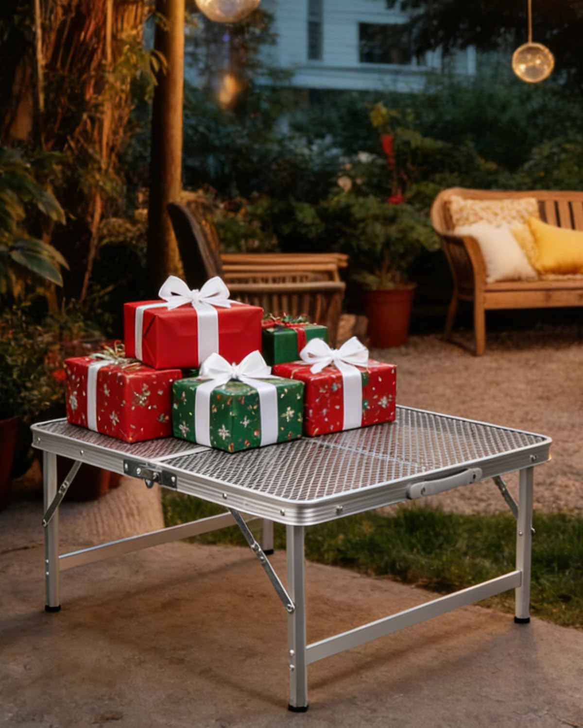 2Ft Small Folding Table with Carry Handle, Camping Table Adjustable Height 10.6–22 in, Black Metal Mesh, Portable & Compact for Outdoor/Indoor,Grill Table, 23.6×15.8 in, 4 lb, 66 lb Capacity