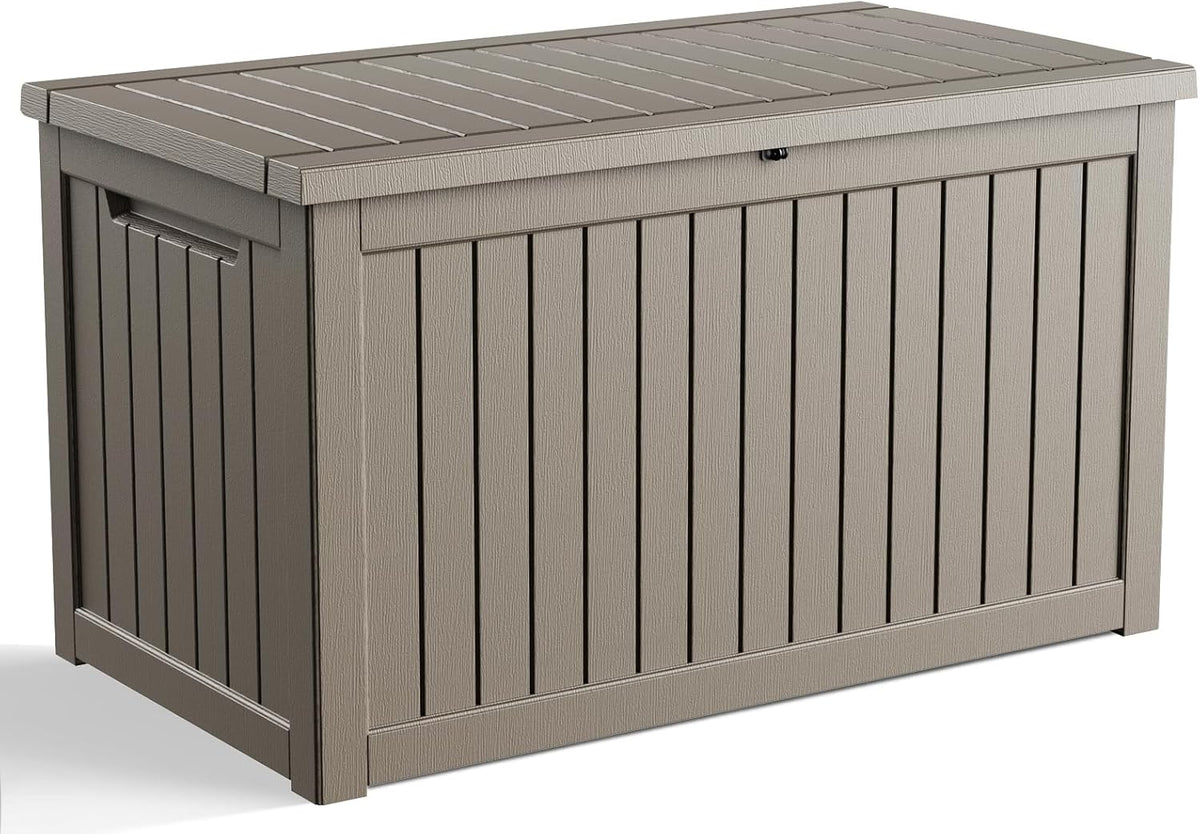 30 Gallon Outdoor Deck Box, Lockable Waterproof Outdoor Storage Boxes For Garden Tools,Indoor Cushions,Accessories Outside Storage Resin Weatherproof Container(Black)
