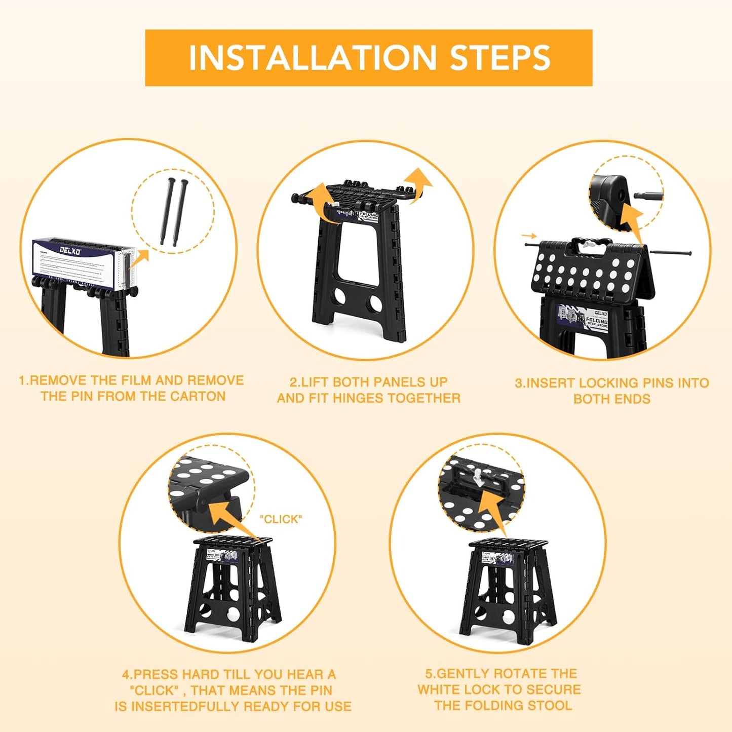 Folding Step Stool 13 Inch,300 Lbs Step Stool for Adults Black