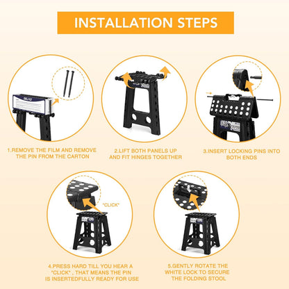 Folding Step Stool 13 Inch,300 Lbs Step Stool for Adults Black