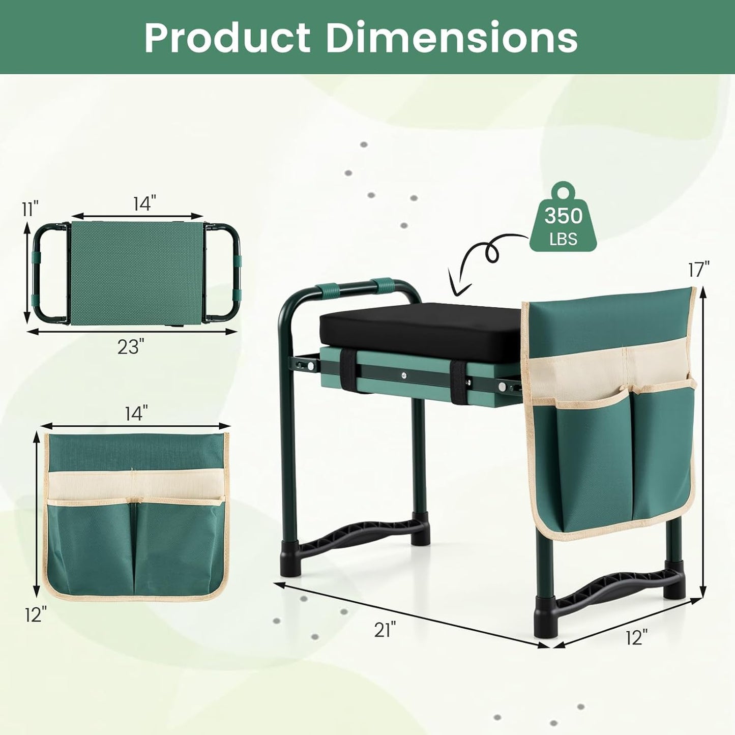 2-in-1 Garden Kneeler & Seat, Folding Seat w/EVA Foam Kneeling Pad & Removable Tools Pouch, Sturdy Steel Frame, No Assembly, Portable Heavy Duty Garden Stool for Women & Men