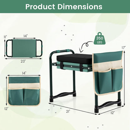 2-in-1 Garden Kneeler & Seat, Folding Seat w/EVA Foam Kneeling Pad & Removable Tools Pouch, Sturdy Steel Frame, No Assembly, Portable Heavy Duty Garden Stool for Women & Men