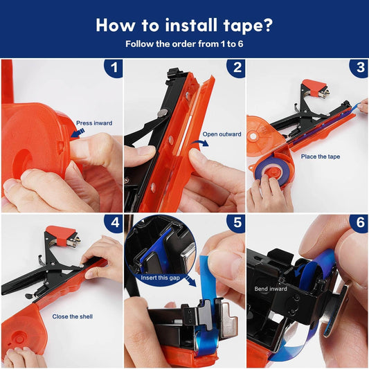 Plant Tying Machine, Garden Tapetool Tapener Gun with 12 Rolls of Tape, 1 Box Staples and 1 Replacement Blade for Vegetables, Grape, Tomato, Cucumber, Pepper and Flower Planting (Red)