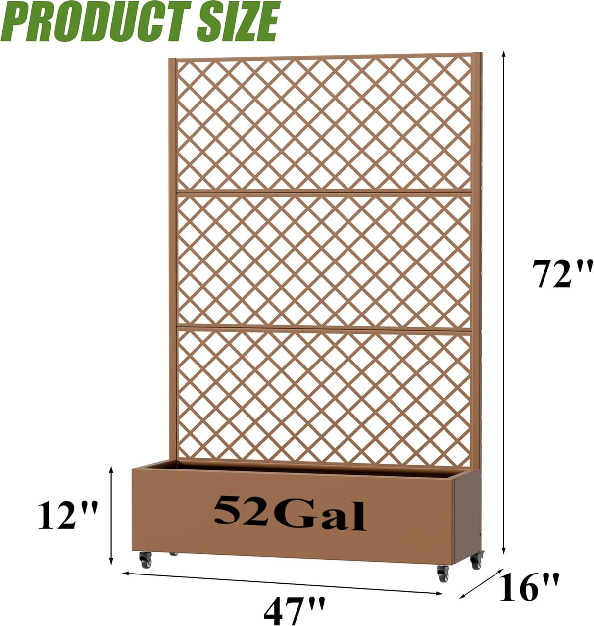 Casaphoria Metal Raised Garden Bed with Trellis and Wheels, 72"x47"x16" Planter Box for Climbing Plants, Vegetables & Vines, Features Drainage Holes and Privacy Screen (Black-Louver) - Colors A
