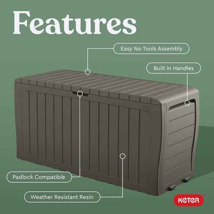 Keter Marvel Plus 71 Gallon Resin Outdoor Storage Box for Patio Furniture Cushions, Throw Pillows, Garden Tools and Pool Floats, Brown