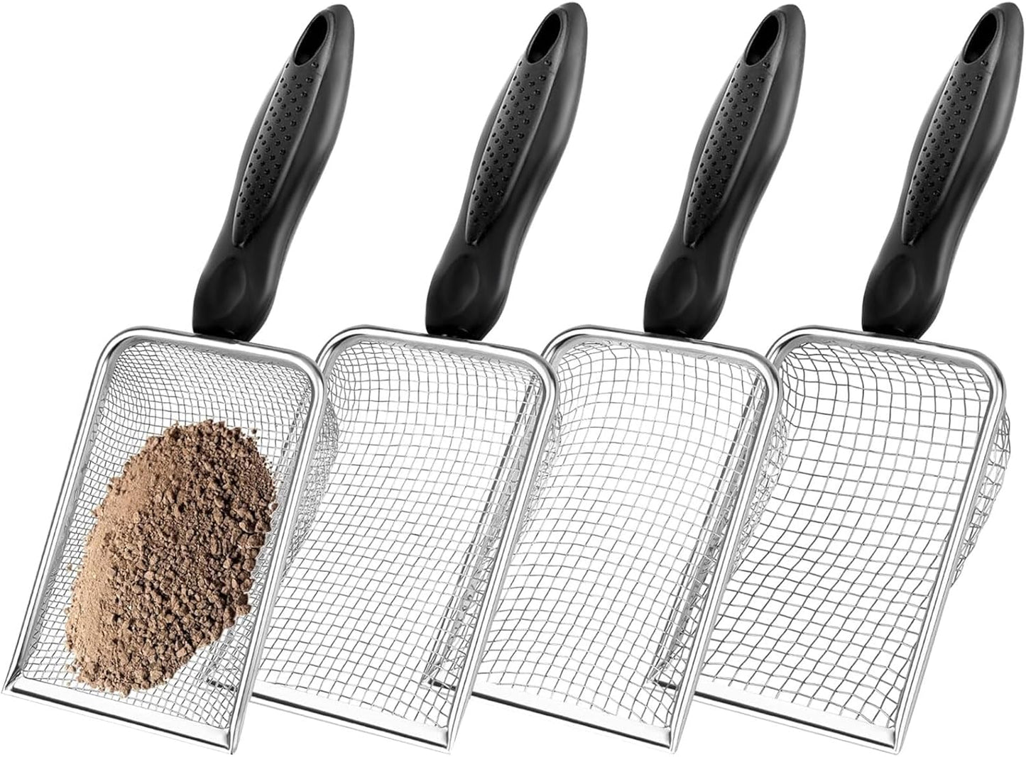 2 Pcs Gardening Soil Sifter, Handheld Shovel, Shape Garden Sieve Sifter with Handle (3.8mm and 5mm Mesh), Portable Gardening Sifter for Gradening Sand Soil Dirt Compost (2 Set)