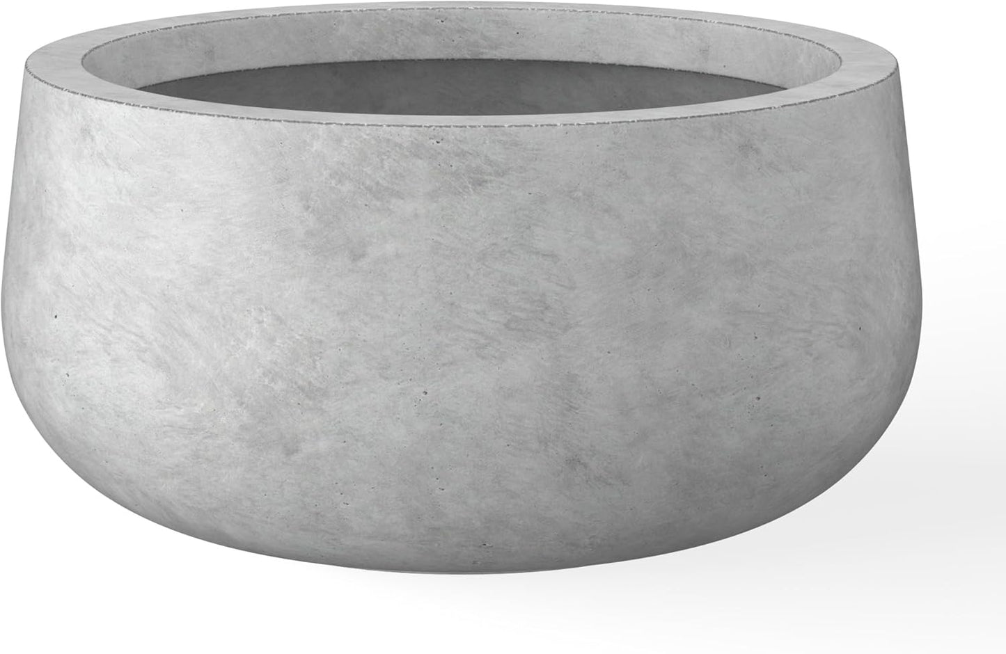 Kante 15.7" Dia Round Concrete Planter, Outdoor Indoor Garden Plant Pots with Drainage Hole and Rubber Plug, Modern Curvaceous Design, Slate Gray