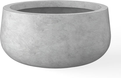 Kante 15.7" Dia Round Concrete Planter, Outdoor Indoor Garden Plant Pots with Drainage Hole and Rubber Plug, Modern Curvaceous Design, Slate Gray