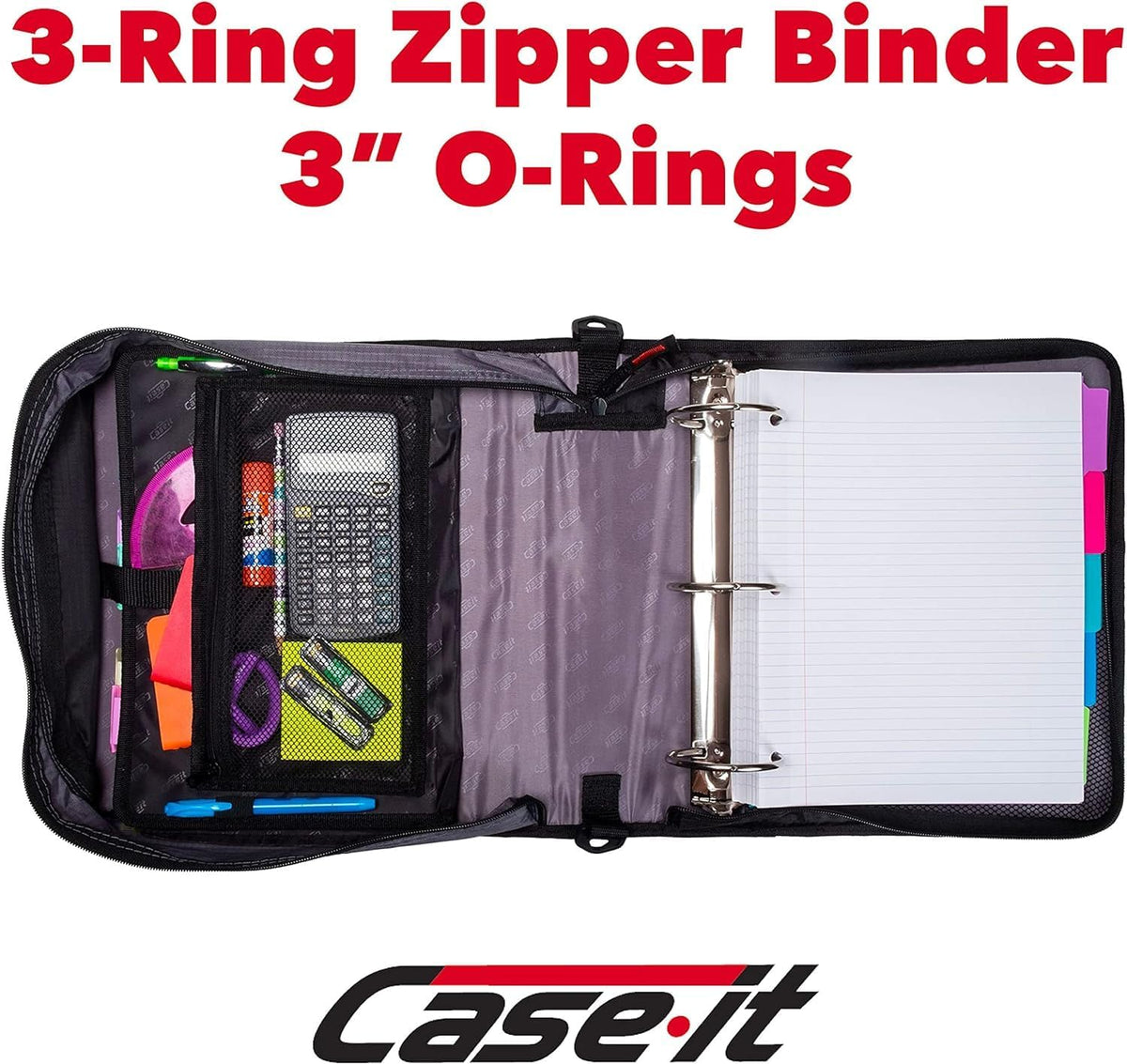 School Zipper Binder | 3-Inch O-Rings | 600-Sheet | D-146 Key Lime