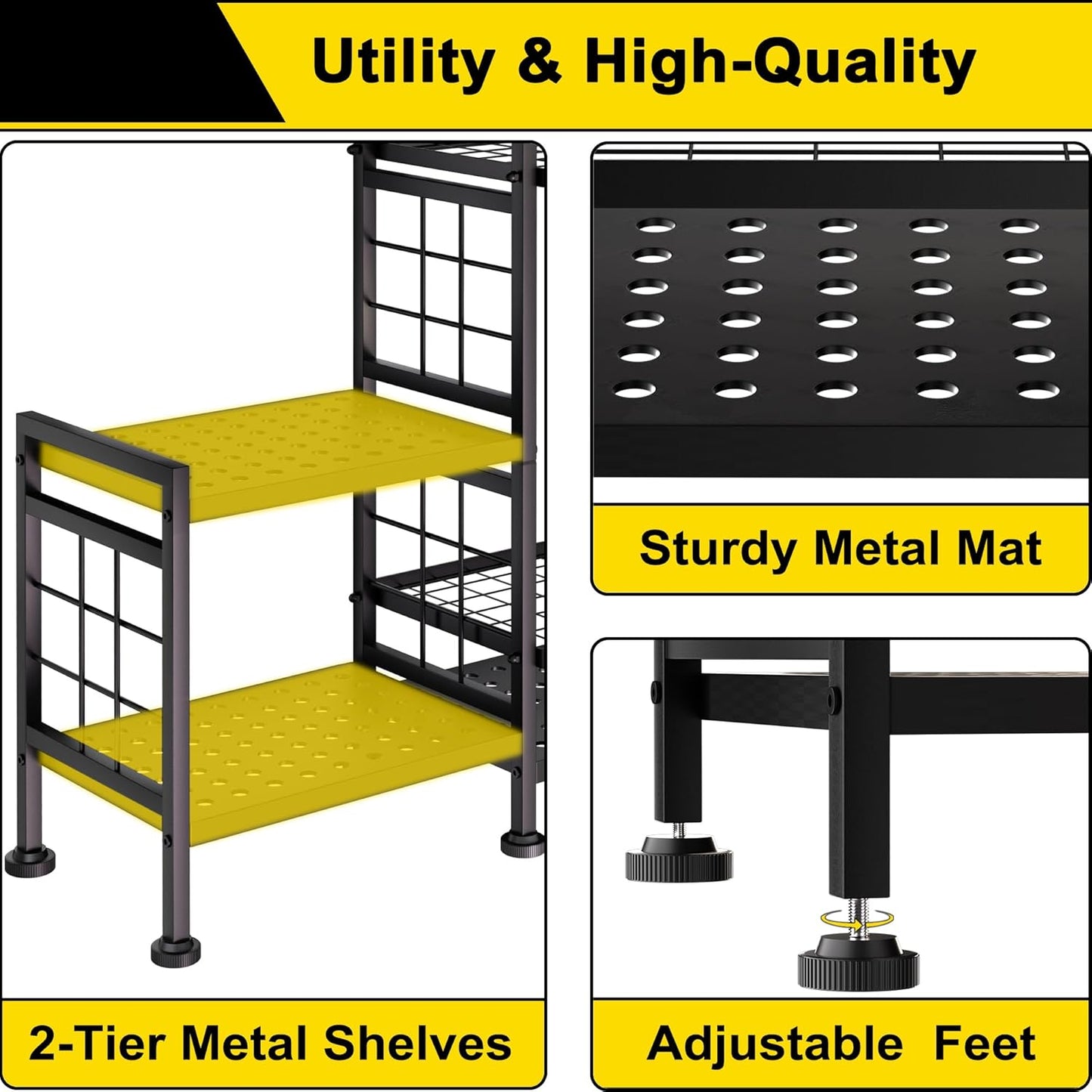 3 Tier Garden Tool Organizer, Garage Storage and Organization, Metal Yard Tools Storage up to 78 Tools, Heavy Duty Garden Tool Organizer for Garage, Yard, Patio, Shed, Indoors and Outdoors, Black