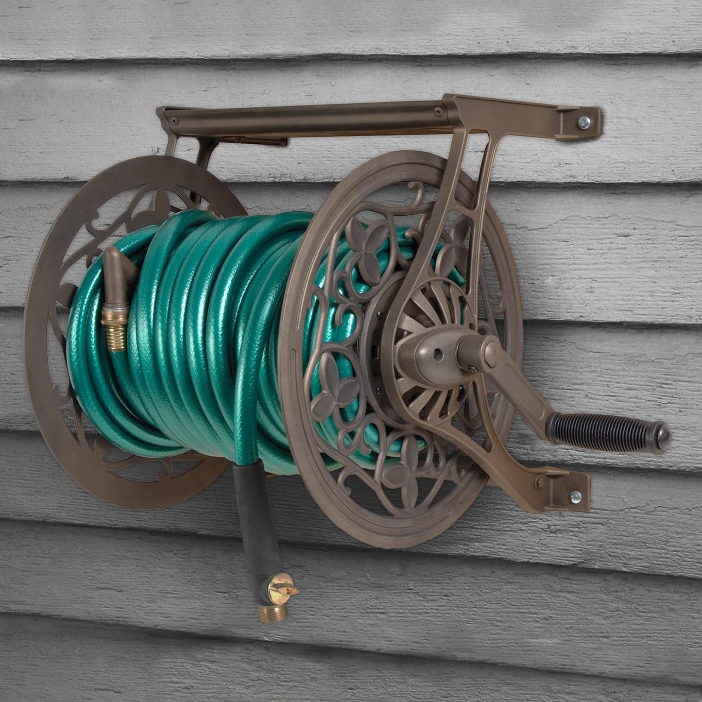 AMES 2398110 NeverLeak Decorative Wall Mount Hose Reel, Brown