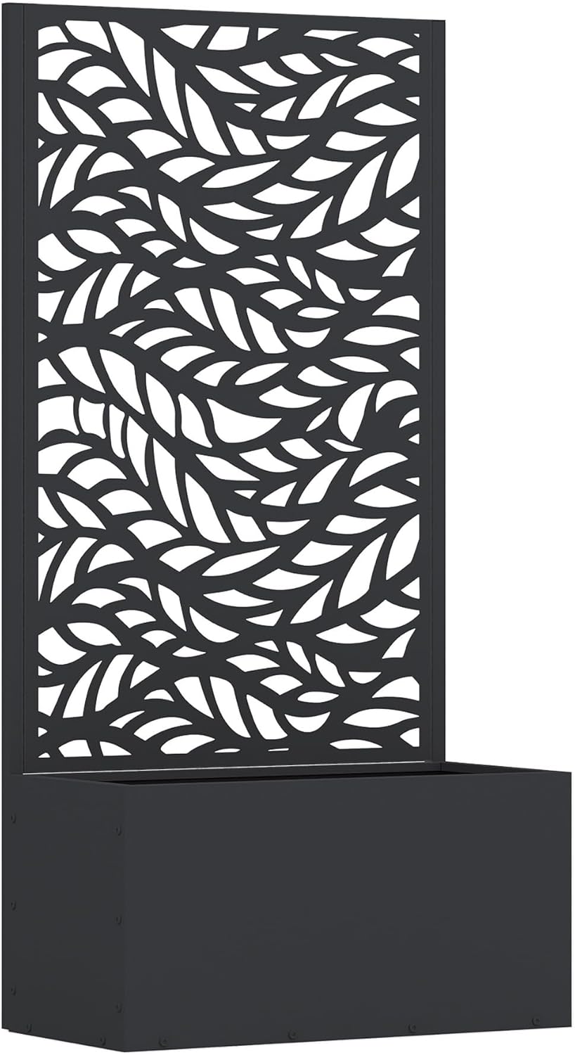 Casaphoria Metal Raised Garden Bed with Trellis and Wheels, 72"x47"x16" Planter Box for Climbing Plants, Vegetables & Vines, Features Drainage Holes and Privacy Screen (Black-Louver) - Colors D