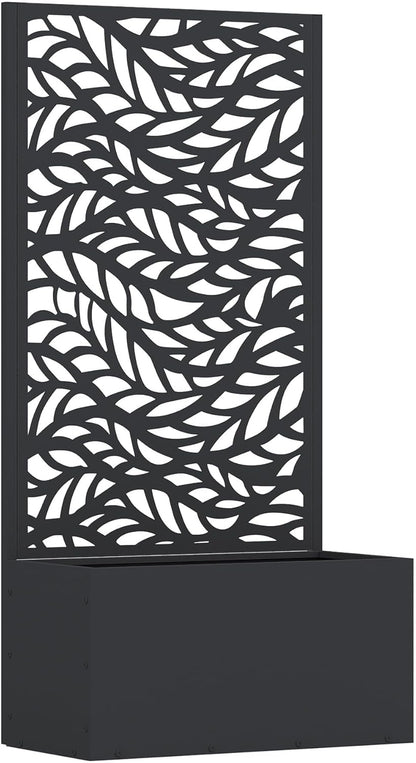 Casaphoria Metal Raised Garden Bed with Trellis and Wheels, 72"x47"x16" Planter Box for Climbing Plants, Vegetables & Vines, Features Drainage Holes and Privacy Screen (Black-Louver) - Colors D
