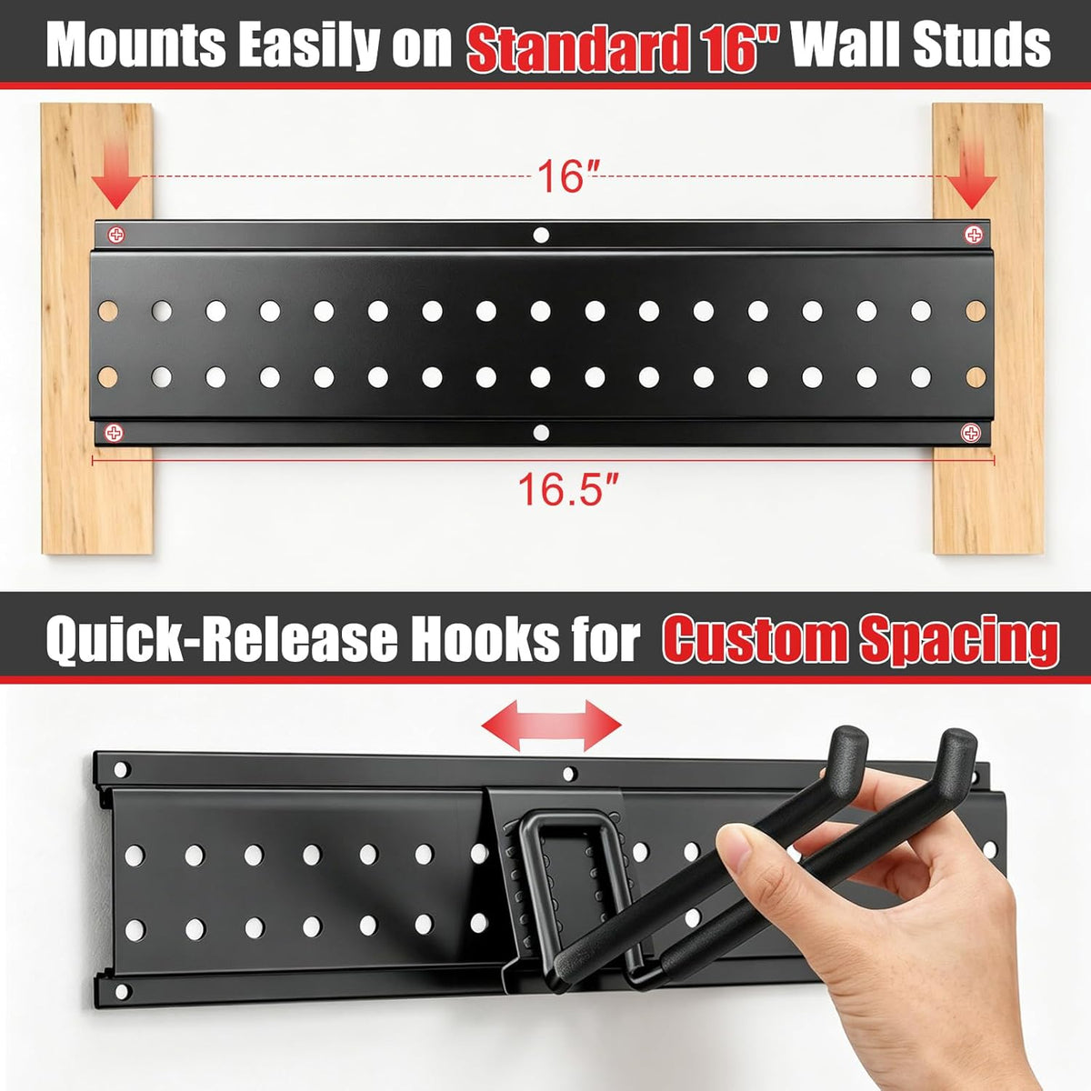 Garage Tool Organizer Wall Mount 48 inches with 10 Adjustable Heavy-Duty Hooks, Garage Organization, Garden Tool Storage Rack, Yard, and Shed, Holds Up to 400 lbs