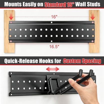 Garage Tool Organizer Wall Mount 48 inches with 10 Adjustable Heavy-Duty Hooks, Garage Organization, Garden Tool Storage Rack, Yard, and Shed, Holds Up to 400 lbs