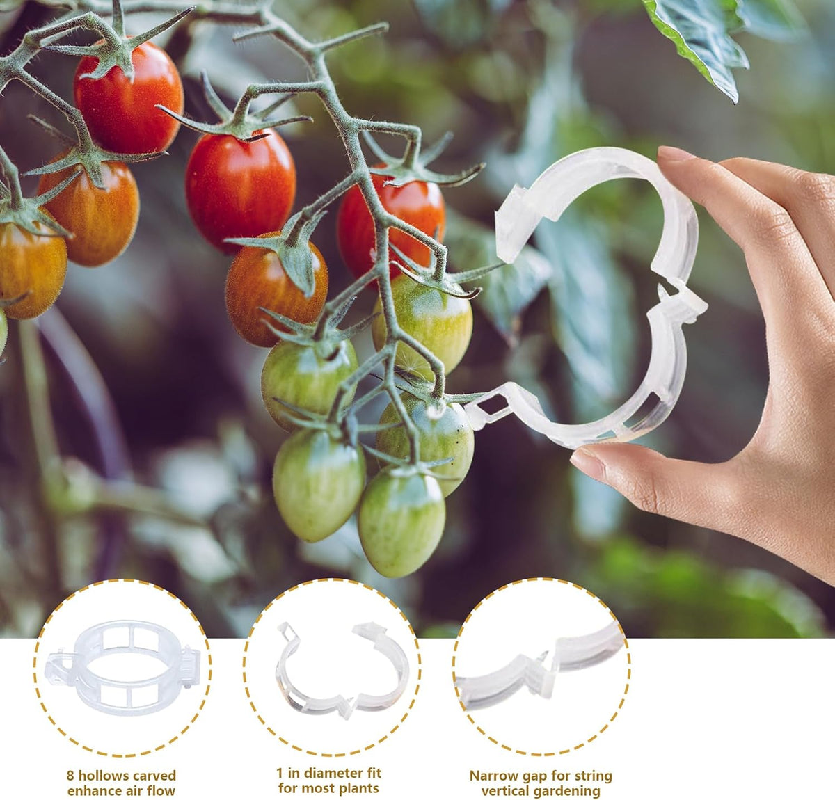 50PCS Tomato Hooks with String, Tomato and Vine Crop Trellis,Tomato Plant Support Clips with 33.3ft Twine to Prevent Tomatoes from Pinching or Falling Off(Green)