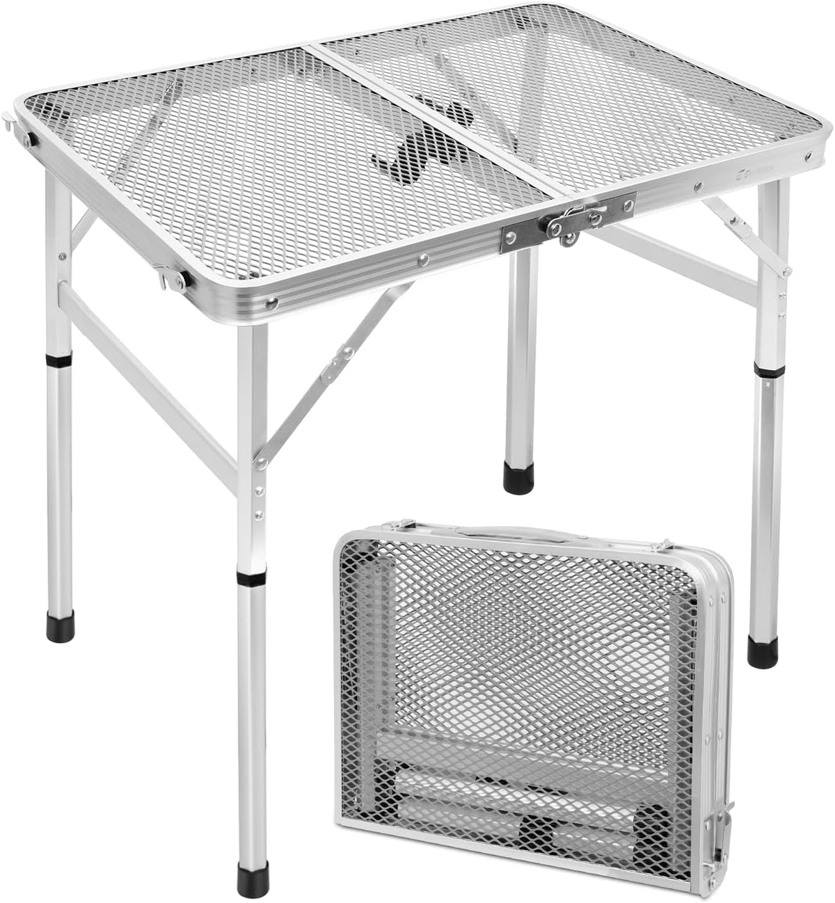 2Ft Small Folding Table with Carry Handle, Camping Table Adjustable Height 10.6–22 in, Black Metal Mesh, Portable & Compact for Outdoor/Indoor,Grill Table, 23.6×15.8 in, 4 lb, 66 lb Capacity