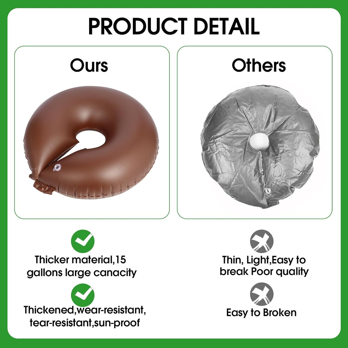 TezhiIe 2 Pack 25 Gallon Tree Watering Bags, Brown Reusable PVC Watering Donuts for Trees, Deep Root & Low-Profile Slow Release Watering Ring Bag, for Newly Planted, Multi-Trunk or Evergreen Tree