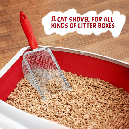Cat Litter Scoop - Long Handle Scooper, Rustproof Stainless Steel Mesh, Non-Slip Grip, Deep Shovel Sifter for All Litter Types, Easy Clean Kitty Waste Litter for Litter Box(Black)