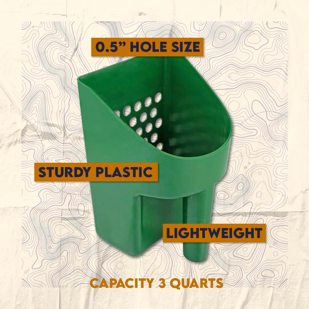 SE 3 Quart Sand Scoop Sifter with 0.5" Holes - Use for Gold and Metal Prospecting, Green