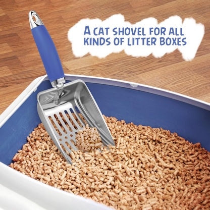 Cat Litter Scoop - Long Handle Scooper, Rustproof Stainless Steel Mesh, Non-Slip Grip, Deep Shovel Sifter for All Litter Types, Easy Clean Kitty Waste Litter for Litter Box(Black)