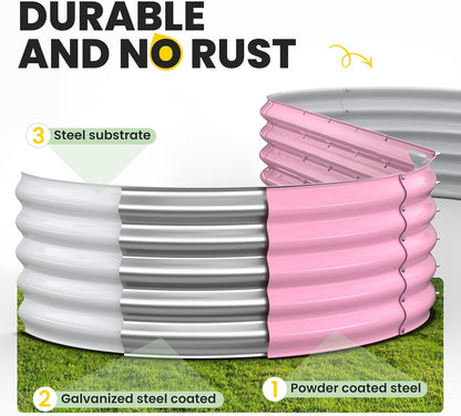 Pattiumo Galvanized Raised Garden Bed 4×4×1 FT, Round Metal Raised Garden Bed Outdoor Planter Box with Open Bottom, Rust-Resistant Steel Garden Bed for Vegetables Herbs Flowers, Easy Assembly