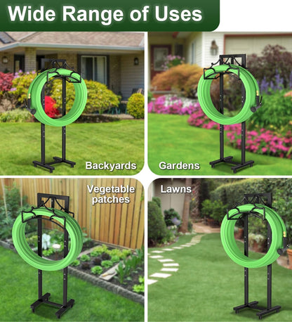 Garbuildman Garden Hose Holder with 3 Spikes, Freestanding Metal Hose Stand for Outdoor Garden, Detachable Hose Storage Rack for Lawn & Yard, Volcano Black