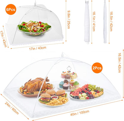 8 Pack 2 Size Mesh Food Covers for Outside, 2 Jumbo and 6 Large Cake Cover Net for Indoor/Outdoor, Picnic Accessories Fruit Cover Tent Keeping Out Flies Bugs Mosquitos