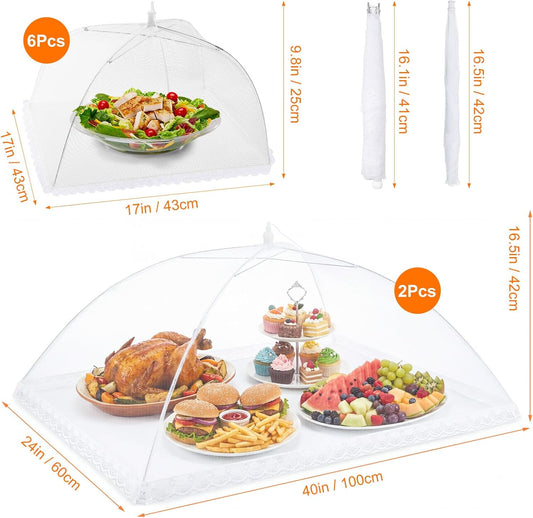 8 Pack 2 Size Mesh Food Covers for Outside, 2 Jumbo and 6 Large Cake Cover Net for Indoor/Outdoor, Picnic Accessories Fruit Cover Tent Keeping Out Flies Bugs Mosquitos