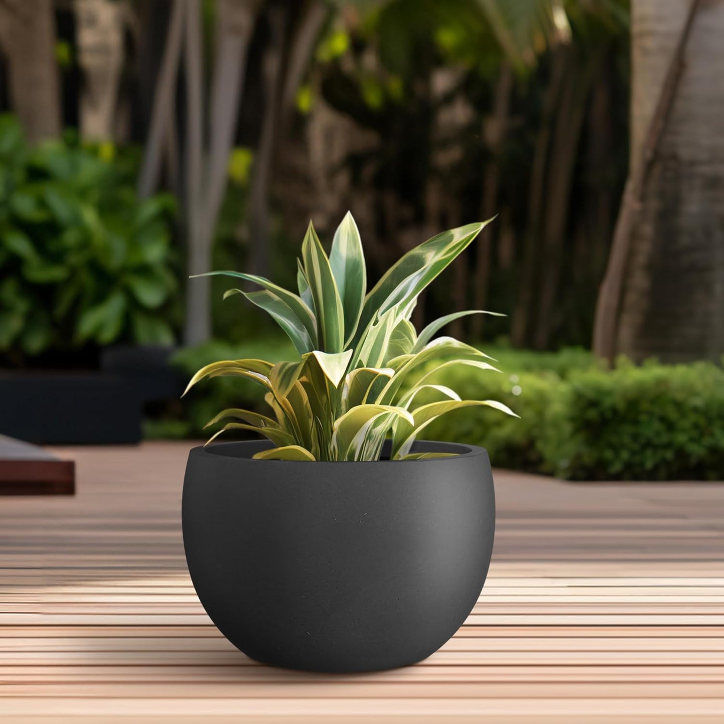 Large Round Bowl Vintage BRN Concrete Planter 19.9" Dia, Outdoor