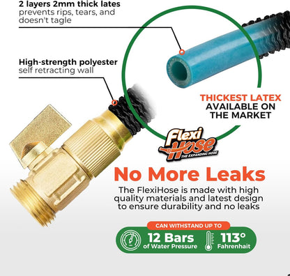 Flexi Hose Lightweight Expandable Garden Hose, 150FT -Retractable Garden Hose, Water Hose - No-Kink Flexibility, 3/4 Inch Solid Brass Fittings and Double Latex Core