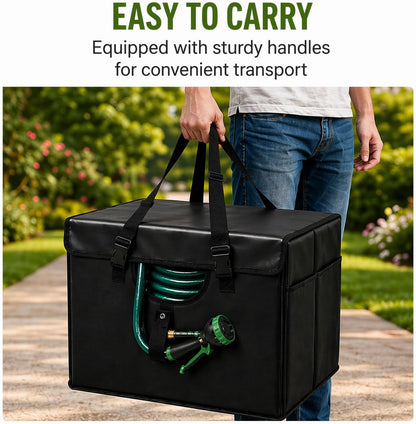 Expandable Garden Hose Holder, Water Hose Organizer, Heavy Duty Self Draining Hose Storage Container, Outdoor Sprinkler Storage Bag for Garden Tools