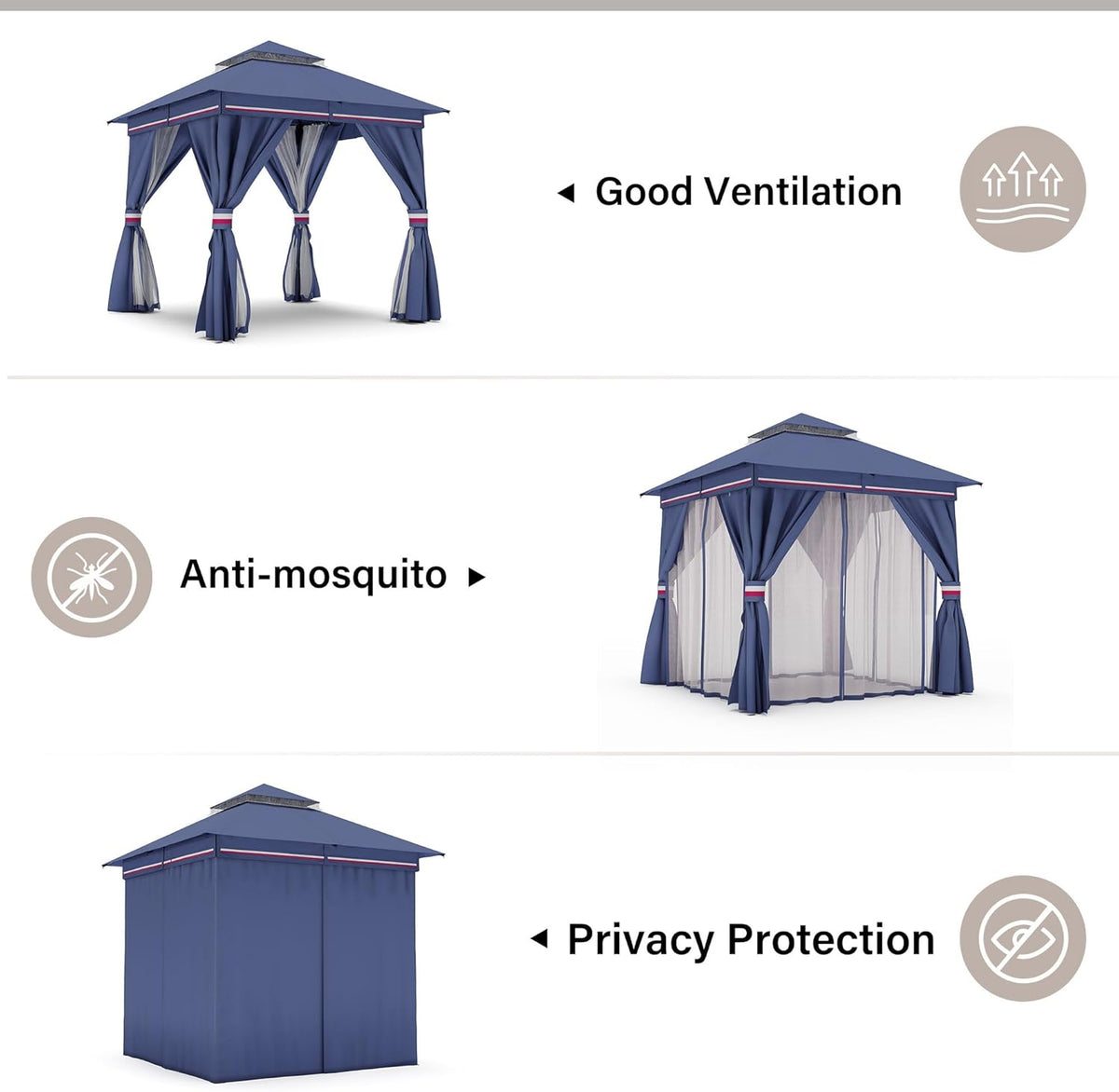 10x20 Gazebo Canopy with 100FT String Lights, Metal Heavy Duty Patio Canopy Tent with Double Roofs, Mosquito Nettings and Privacy Screens for Backyard, Garden, Lawn, Gray