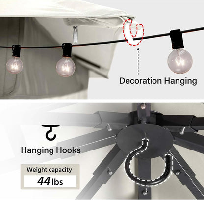 10x20 Gazebo Canopy with 100FT String Lights, Metal Heavy Duty Patio Canopy Tent with Double Roofs, Mosquito Nettings and Privacy Screens for Backyard, Garden, Lawn, Gray