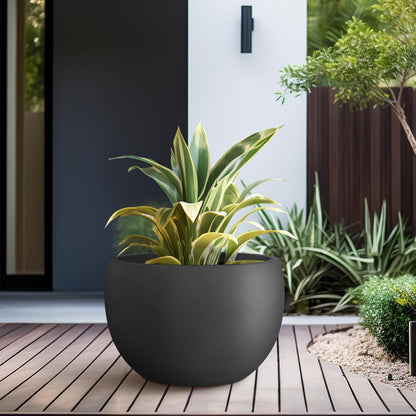 Large Round Bowl Vintage BRN Concrete Planter 19.9" Dia, Outdoor