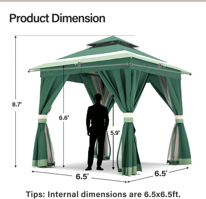 10x20 Gazebo Canopy with 100FT String Lights, Metal Heavy Duty Patio Canopy Tent with Double Roofs, Mosquito Nettings and Privacy Screens for Backyard, Garden, Lawn, Gray