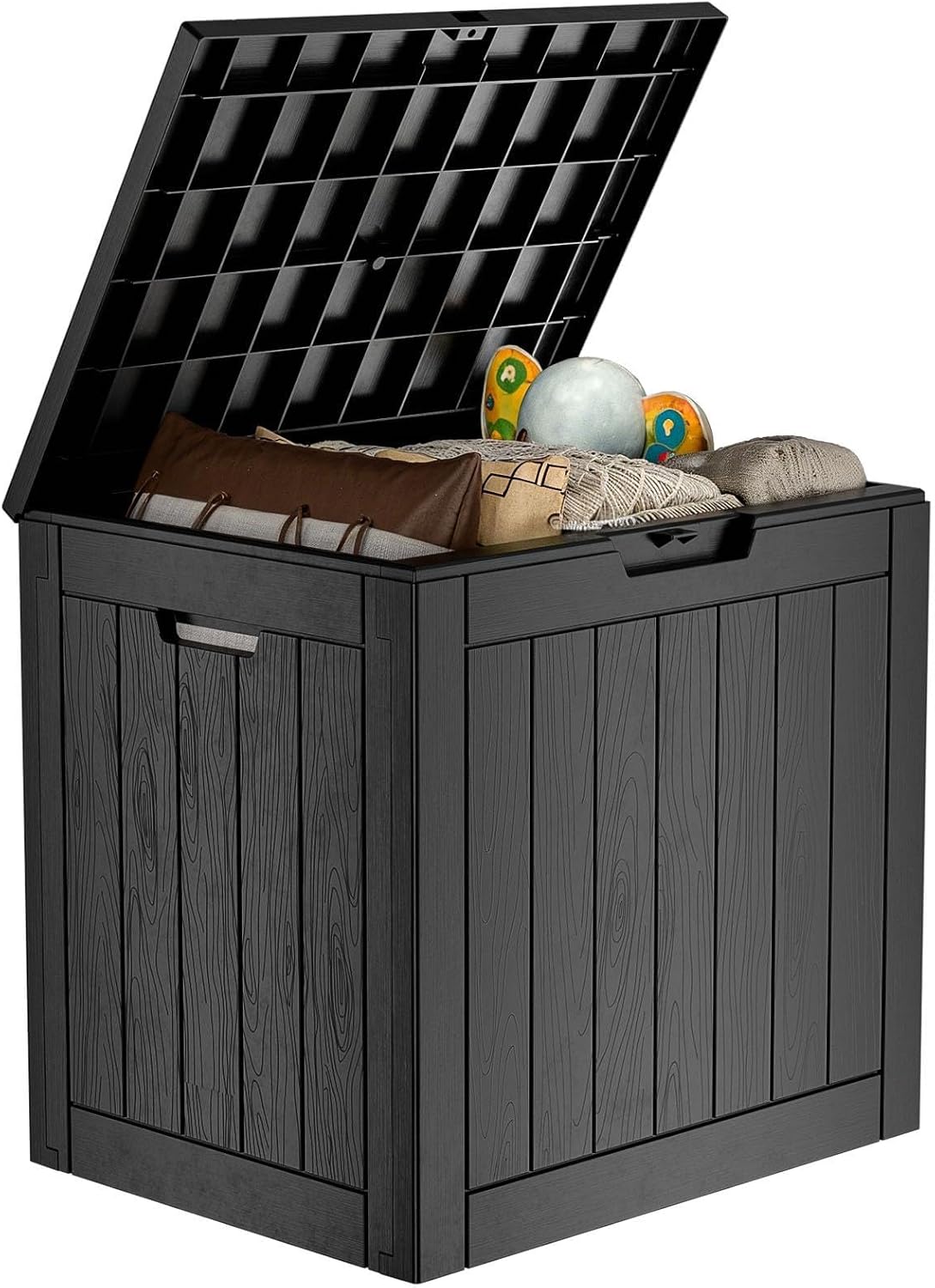30 Gallon Outdoor Deck Box, Lockable Waterproof Outdoor Storage Boxes For Garden Tools,Indoor Cushions,Accessories Outside Storage Resin Weatherproof Container(Black)