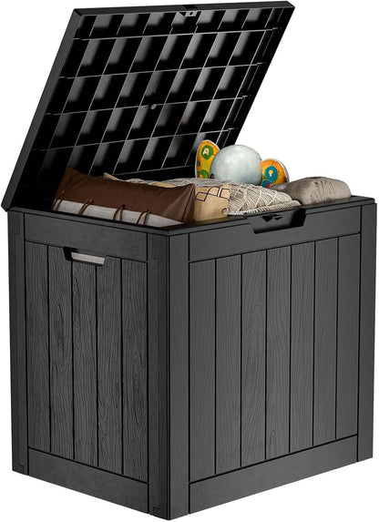 30 Gallon Outdoor Deck Box, Lockable Waterproof Outdoor Storage Boxes For Garden Tools,Indoor Cushions,Accessories Outside Storage Resin Weatherproof Container(Black)