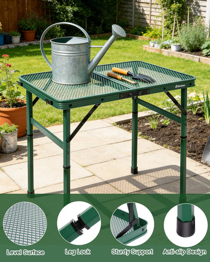 2Ft Small Folding Table with Carry Handle, Camping Table Adjustable Height 10.6–22 in, Black Metal Mesh, Portable & Compact for Outdoor/Indoor,Grill Table, 23.6×15.8 in, 4 lb, 66 lb Capacity
