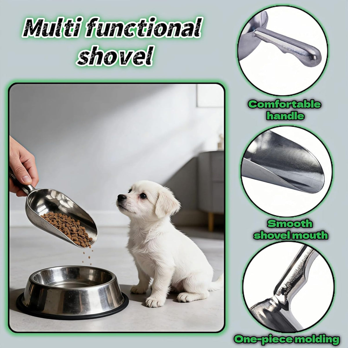 2-Pack Heavy Duty Ice Scoop, 12oz Commercial Grade Cast Aluminum Kitchen Scoop with Ergonomic S-Handle, Rust-Proof Scooper for Ice, Candy, Popcorn, Coffee Beans, Flour, Pet Food & Dry Goods