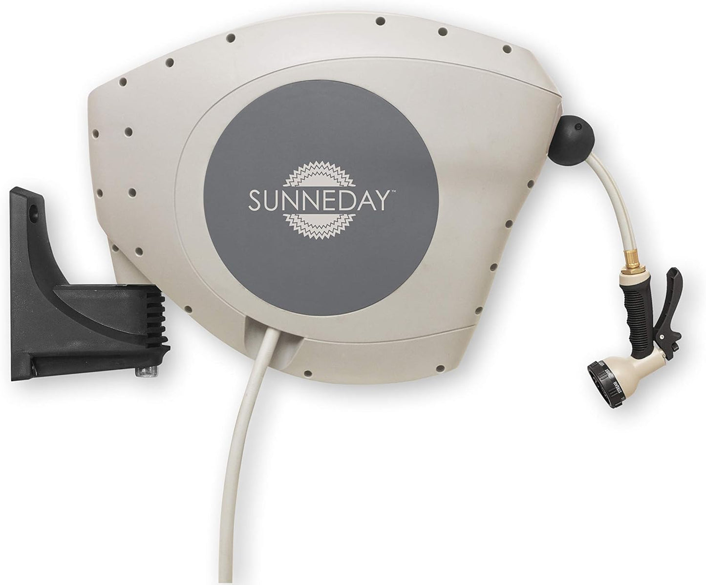 Sunneday 82ft Retractable Hose Reel 1/2 | Automatic Retractable Hose Reel w/Wall Mount | Easy to Assemble Water Hose Reel w/Flexible Swivel Mount | Retractable Garden Hose Reel (85ft. Tan/Gray)