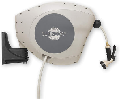 Sunneday 82ft Retractable Hose Reel 1/2 | Automatic Retractable Hose Reel w/Wall Mount | Easy to Assemble Water Hose Reel w/Flexible Swivel Mount | Retractable Garden Hose Reel (85ft. Tan/Gray)