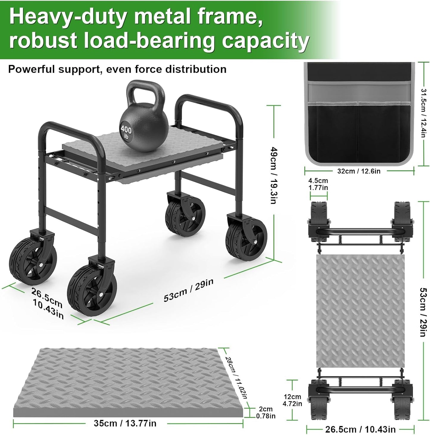 NIUXX Garden Kneeler and Seat with 360° Wheels: 3-in-1 Rolling Garden Stool with Extendable Legs - Foldable Garden Seat with Thick Pad & Tool Pouches - Heavy Duty Gardening Bench for Seniors
