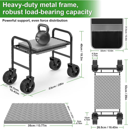 NIUXX Garden Kneeler and Seat with 360° Wheels: 3-in-1 Rolling Garden Stool with Extendable Legs - Foldable Garden Seat with Thick Pad & Tool Pouches - Heavy Duty Gardening Bench for Seniors