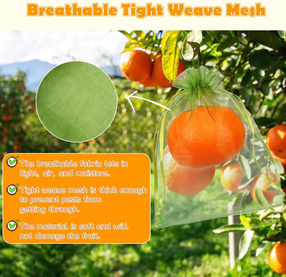 Shintop 100Pcs Fruit Protection Bags, 6x9 Inch Green Fruit Tree Netting Cover Drawstring Mesh Tomato Bags Pest Barrier for Apples Mango