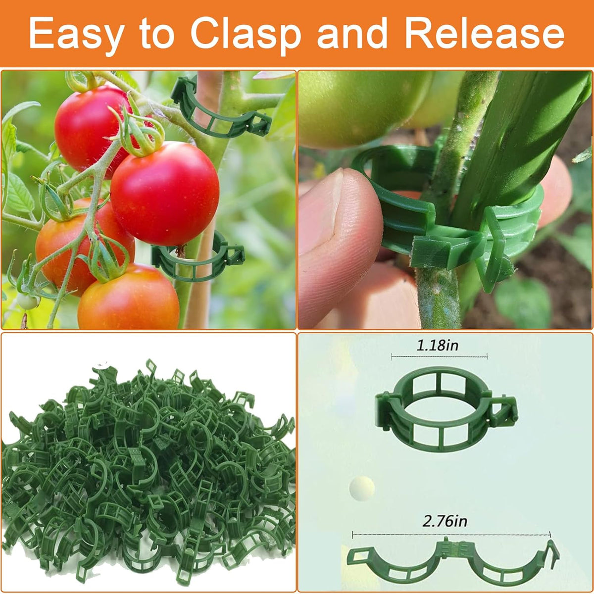 Tomato Support Hooks with String 20 Pcs,100 Pcs Plant Support Clips for Climbing Plants,Tomato Trellis Roller Hooks with 49.2FT String,Reusable Grape Vine Clips to Prevent Tomatoes