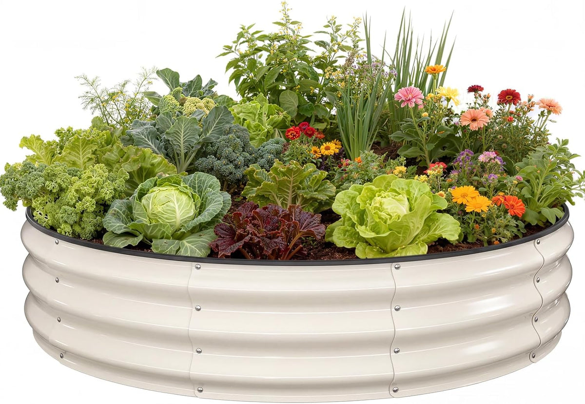 Pattiumo Galvanized Raised Garden Bed 4×4×1 FT, Round Metal Raised Garden Bed Outdoor Planter Box with Open Bottom, Rust-Resistant Steel Garden Bed for Vegetables Herbs Flowers, Easy Assembly