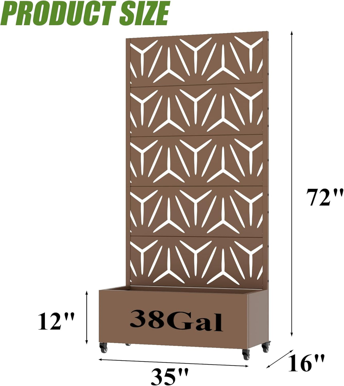 Casaphoria Metal Raised Garden Bed with Trellis and Wheels, 72"x47"x16" Planter Box for Climbing Plants, Vegetables & Vines, Features Drainage Holes and Privacy Screen (Black-Louver) - Colors B